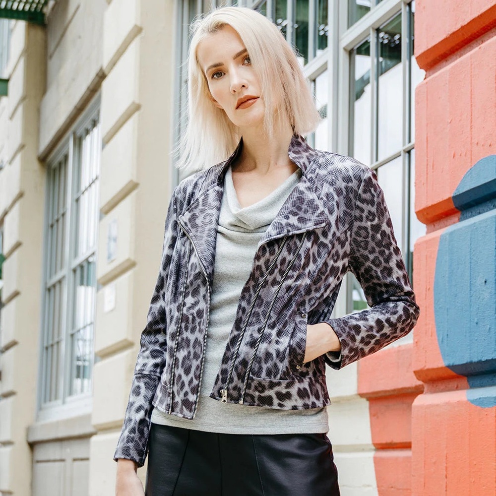 Clara Sun Woo Leopard Print Liquid Leather Jacket